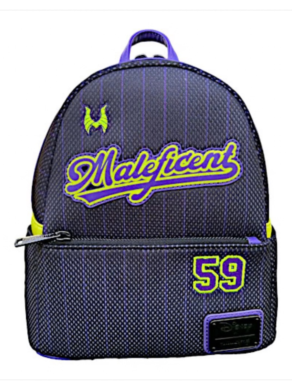 LOUNGEFLY DISNEY VILLAINS TEAM MALEFICENT JERSEY GLOW IN THE DARK MINI BACKPACK